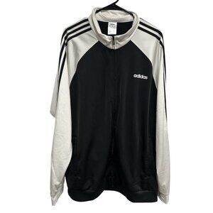 Adidas Mens Black White Full Zip Track Jacket Logo Sz 2XL